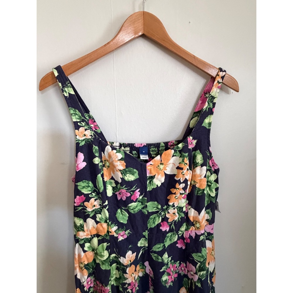 Long floral linen blend Lagenlook maxi boho dress. beachy coastal flowy medium - Picture 7 of 10